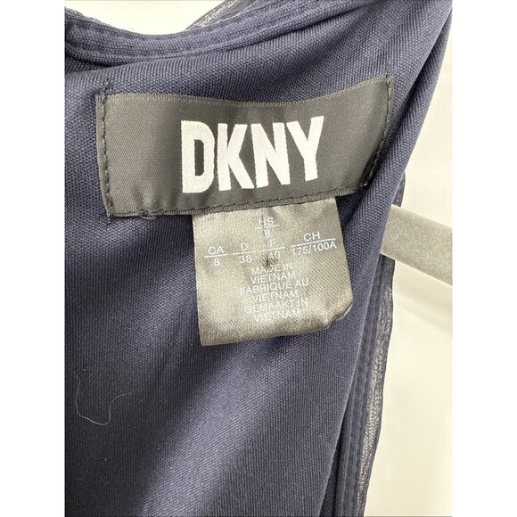 New DKNY Womens Size 8 Navy Floral Flutter-Sleeve Faux-Wrap Midi Dress $129 - Picture 10 of 12